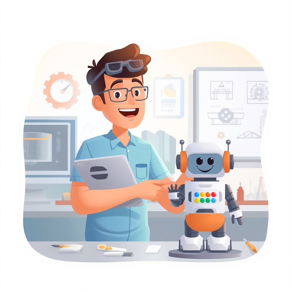 Un ingénieur souriant avec un robot