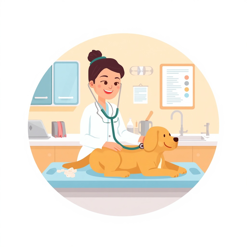 Une vétérinaire qui ausculte un chien